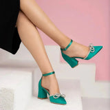 Yeşil Taşlı Kalın Topuklu Ayakkabı RA-032