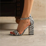 Zebra Tek Bant Kalın Topuklu Ayakkabı MA-030